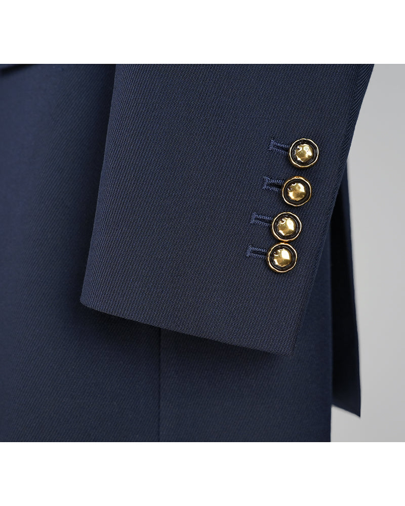 Navy 100% Wool Cavalry Twill Double Breasted Blazer | 100% Wool