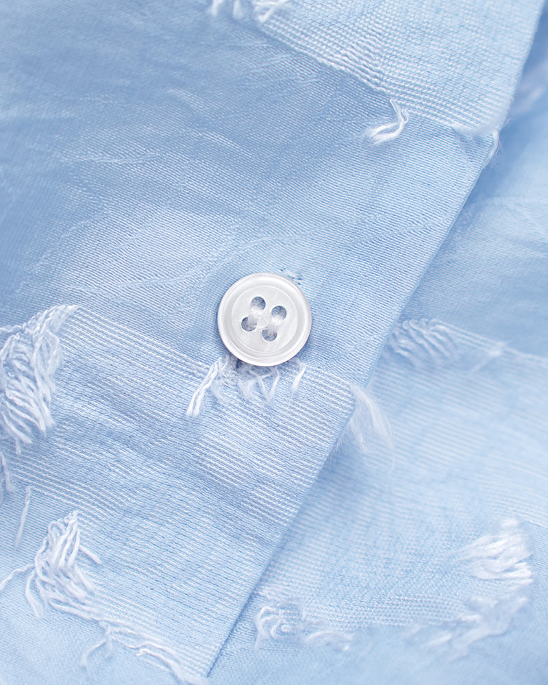 Relaxed Fit Light Blue Textured Jacquard Long Sleeve Blouse