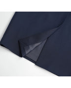 Navy 100% Wool Cavalry Twill High Waist Midi Pencil Skirt | 100% Wool