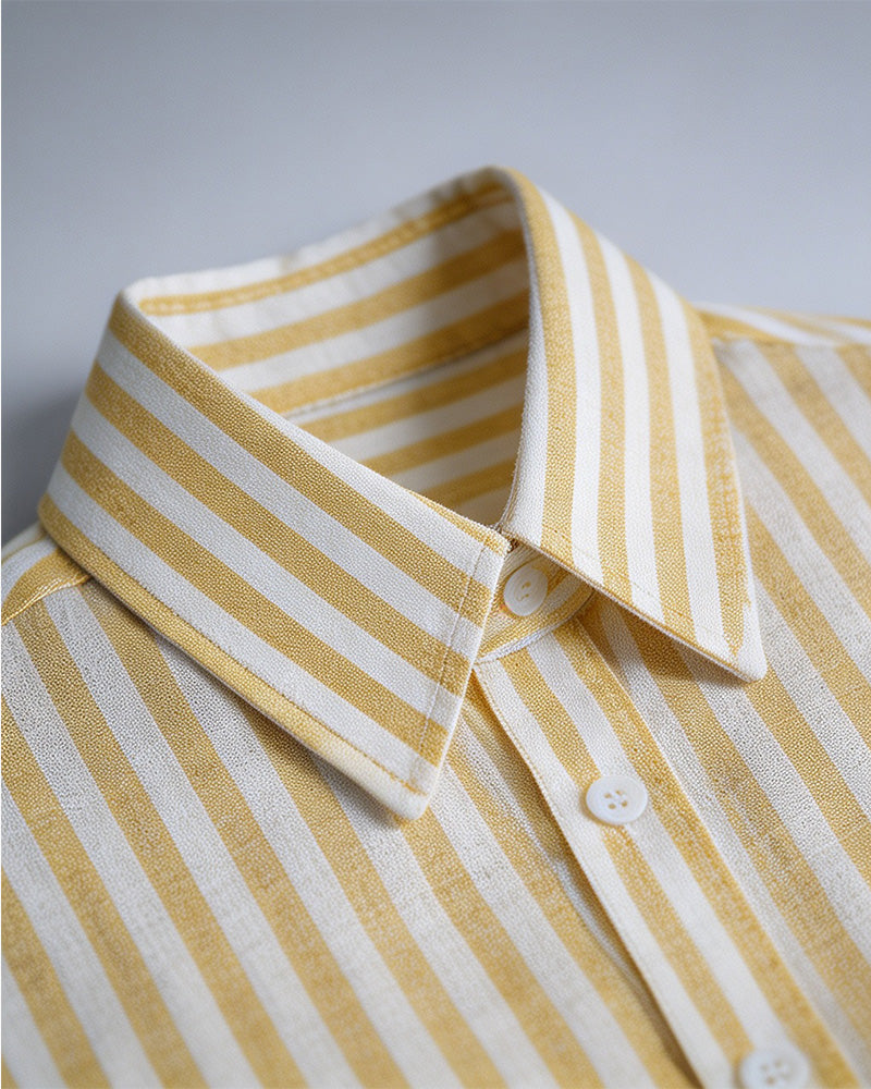 Yellow Stripe Linen Shirt Suitpure