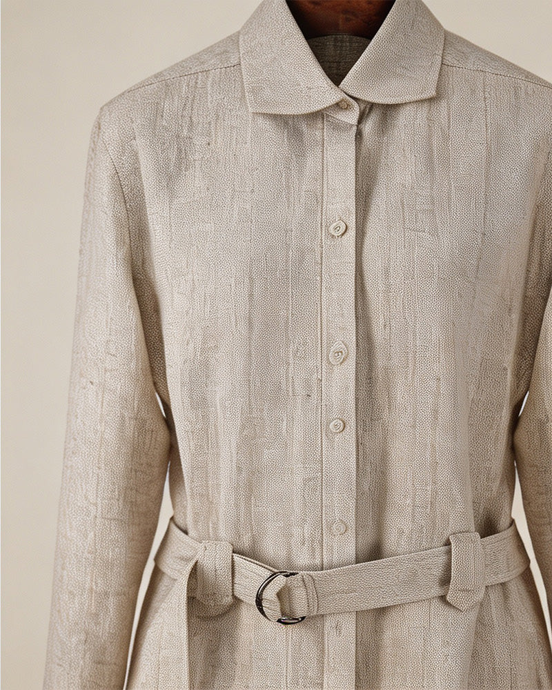 Hippie Textured Linen Blouse with Self-Tie Belt Suitpure