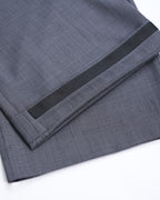 Dark Grey Prince of Wales Check Satin‑Trim Pleated Straight‑Leg Trousers | 100% Wool