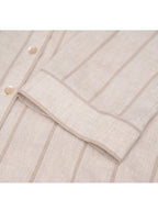 Dew-Retted Linen Striped 3/4 Sleeve Relaxed Blouse Suitpure