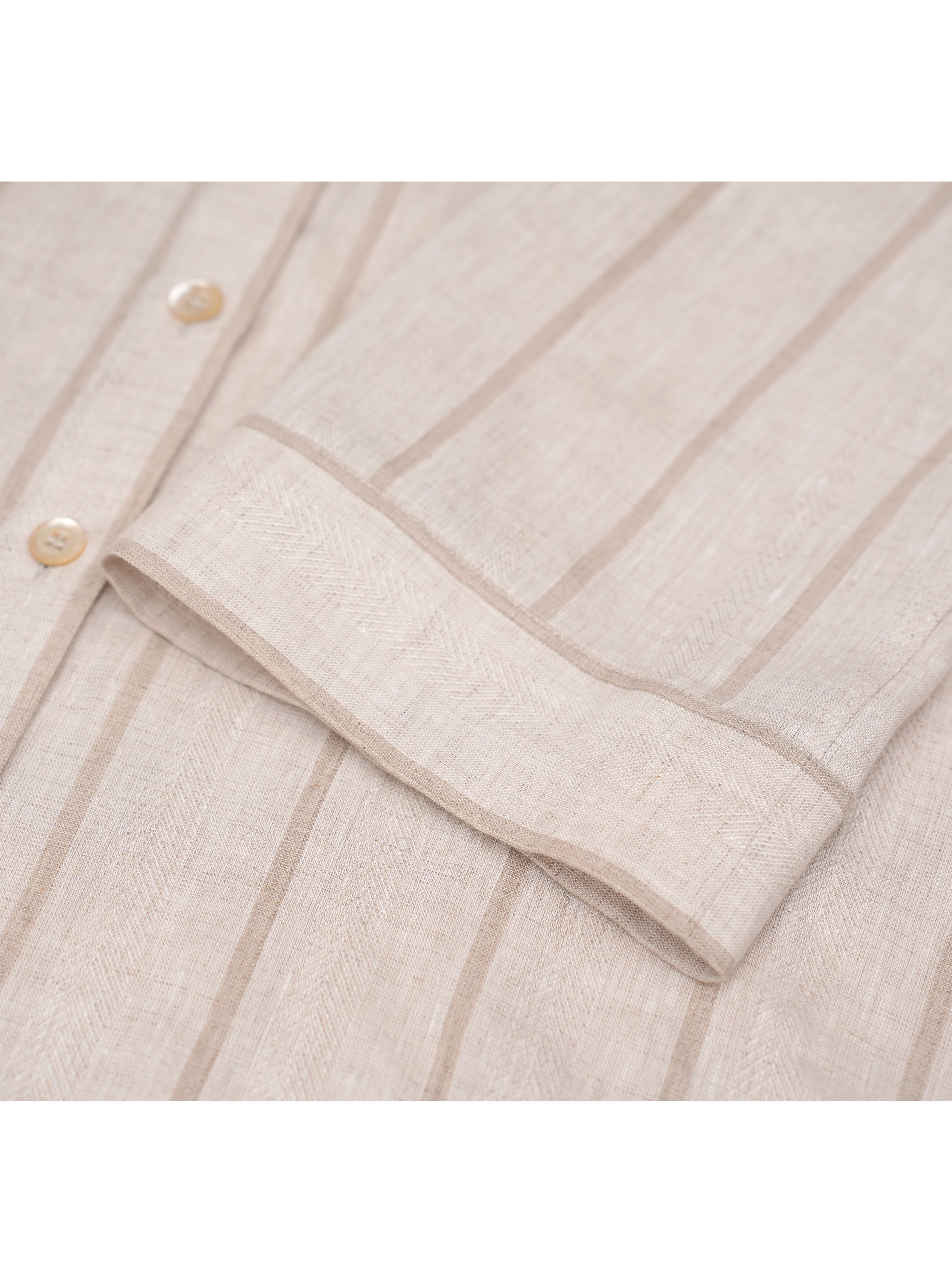 Dew-Retted Linen Striped 3/4 Sleeve Relaxed Blouse Suitpure
