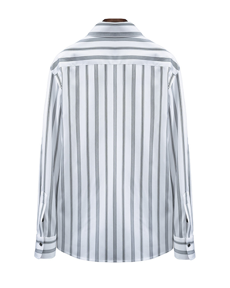 Striped Tencel Cotton Lapel Collar Shirt Suitpure