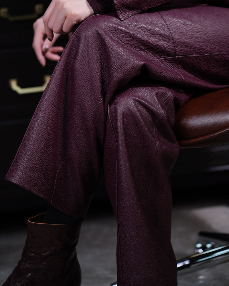 Mandarin Collar Crop Leather Jacket & Pants Set