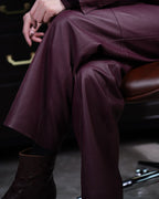 Mandarin Collar Crop Leather Jacket & Pants Set