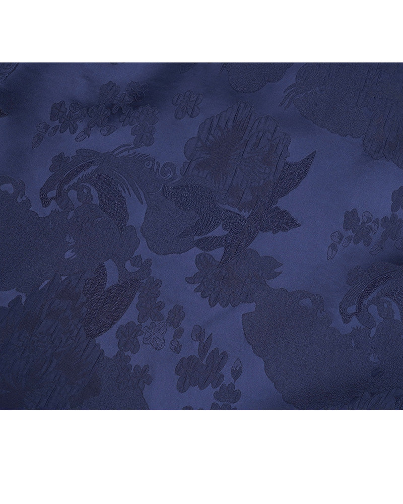 Oriental-Inspired Jacquard Coat in Blue