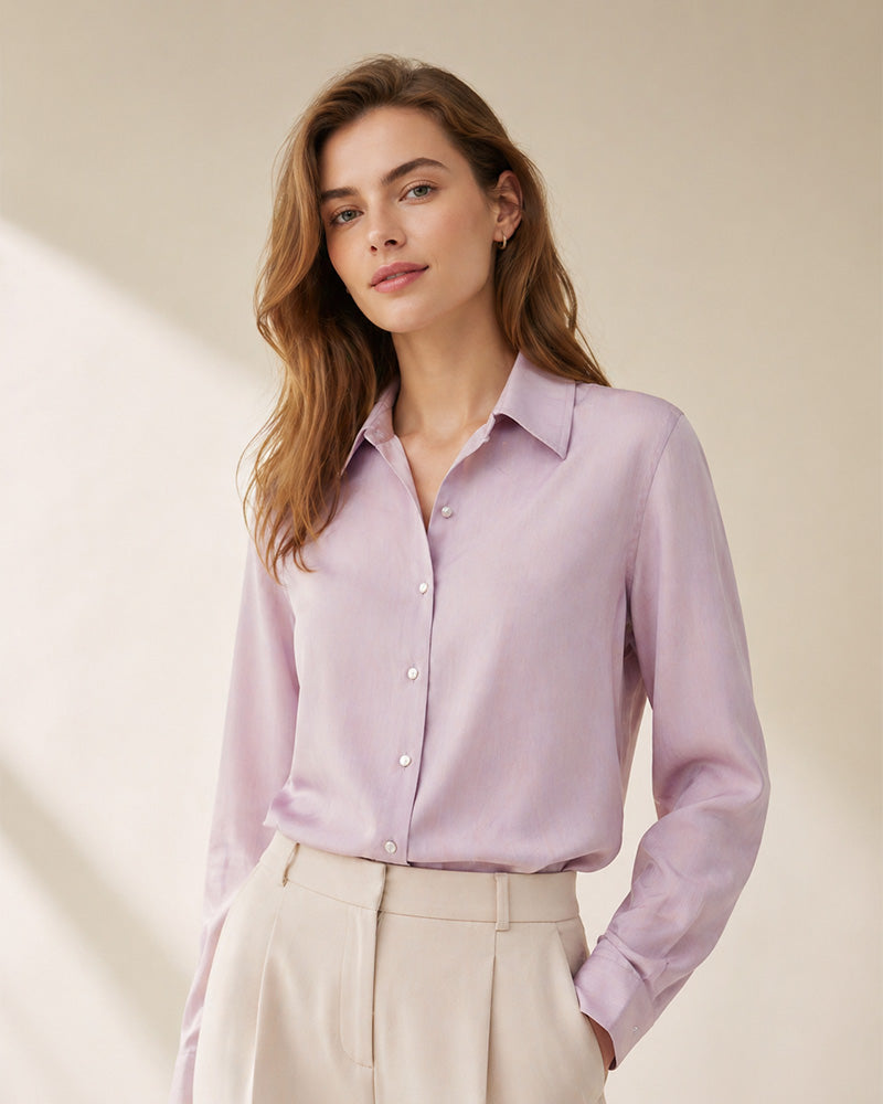 Misty Grey-Pink One-Piece Collar Relaxed Blouse Suitpure
