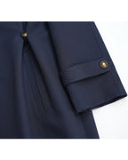 Navy 100% Wool Cavalry Twill Adjustable Waist Trench Coat| 100% Wool