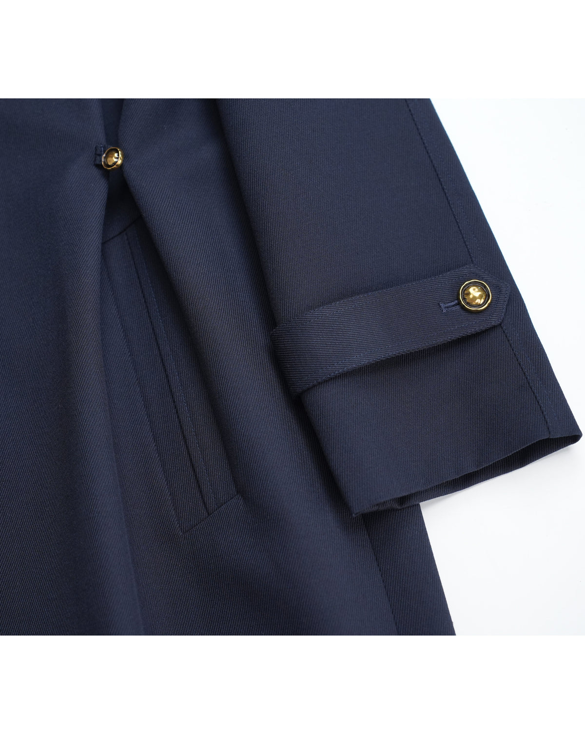 Navy 100% Wool Cavalry Twill Adjustable Waist Trench Coat| 100% Wool