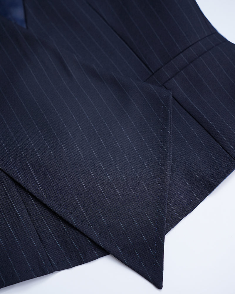 Vintage British 100% Wool Pinstripe Irregular Asymmetric Tailored Waistcoat