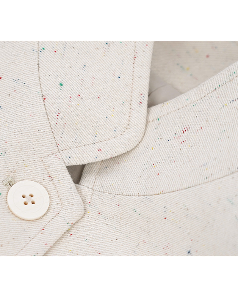 Cotton Twill Mandarin Blazer | Speckled Yarn Texture Suitpure