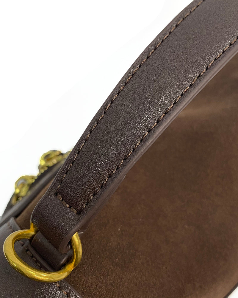 Women Retro Dark Brown Contrast Suede & Leather Handbag Suitpure