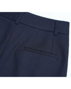 Navy 100% Wool Cavalry Twill Straight Trousers with Single Side Pleat | 100% Wool