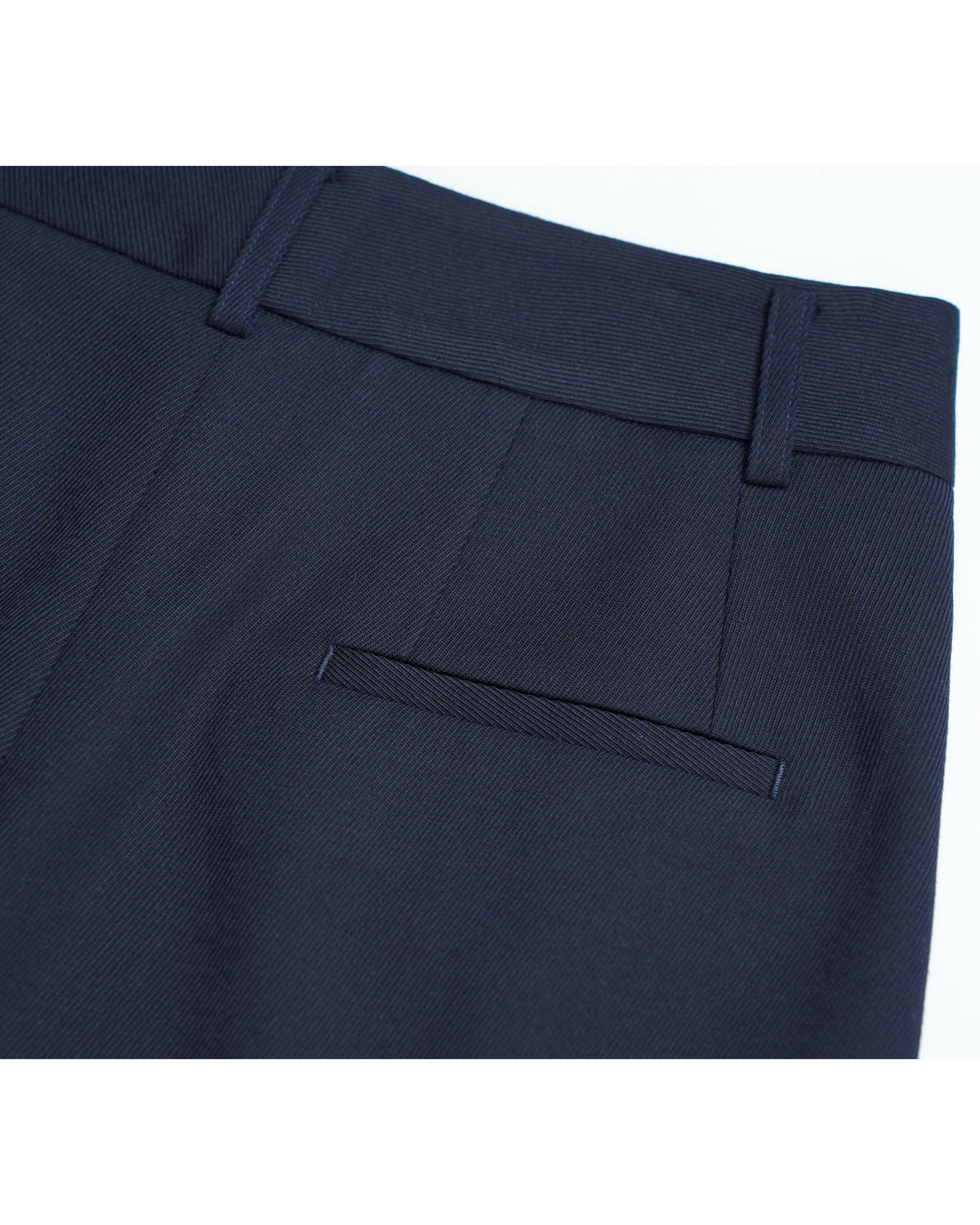 Navy 100% Wool Cavalry Twill Straight Trousers with Single Side Pleat | 100% Wool