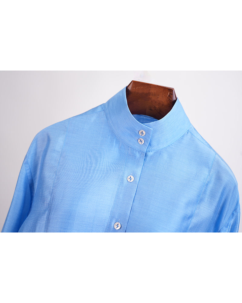 Airy Mandarin Collar Blouse for Spring/Summer