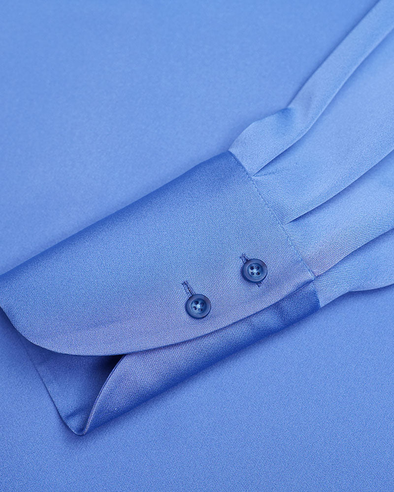 Blue Acetate Blend Tie Neck Satin Blouse