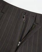 Dark Brown Wide Stripe Wool High-Rise Easy Wide-Leg Pants Suitpure