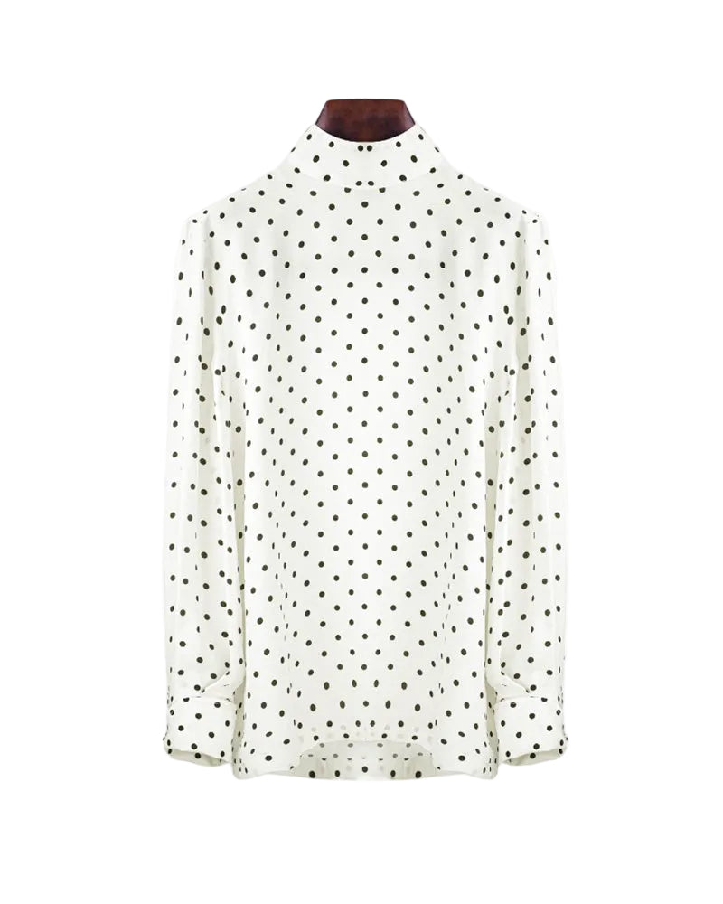 Beige Polka Dot Blouse with Back Tie Detail Suitpure