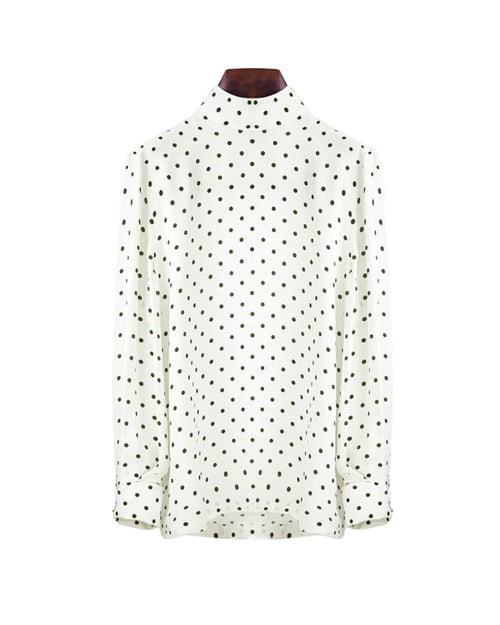 Beige Polka Dot Blouse with Back Tie Detail Suitpure