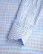 Women's Mandarin Collar Popover Shirt | 60% Cotton 20% Tencel 20% Bamboo Fiber Light Blue Micro Check Blouse