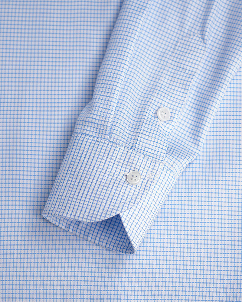 Women's Mandarin Collar Popover Shirt | 60% Cotton 20% Tencel 20% Bamboo Fiber Light Blue Micro Check Blouse