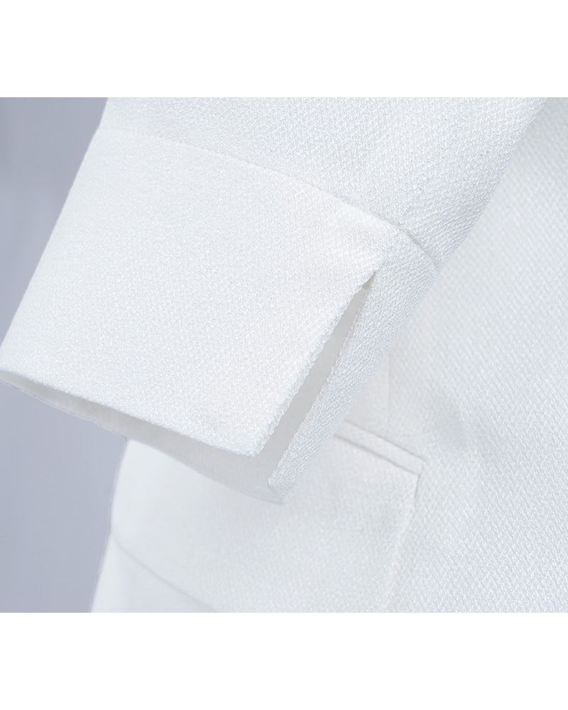 White Textured Lapel Unlined Blazer Suitpure