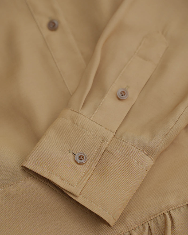 Women's Khaki Bow Tie Neck Silk Tencel & Polyamide Blouse