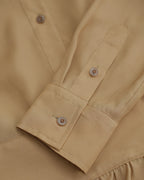 Women's Khaki Bow Tie Neck Silk Tencel & Polyamide Blouse