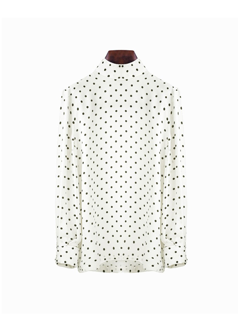 Beige Polka Dot Blouse with Back Tie Detail Suitpure