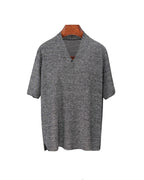 V-Neck Wool Linen Relaxed Knit Short Sleeve Top Suitpure