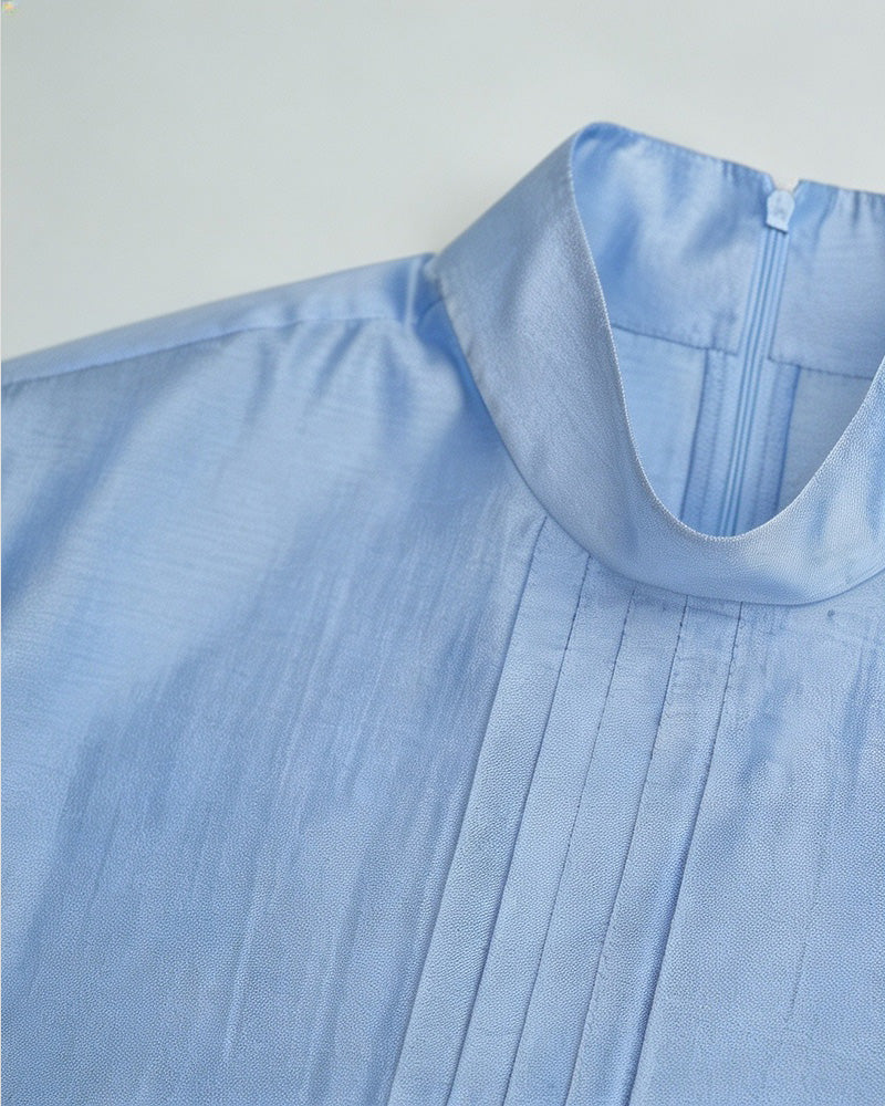 Mandarin Pullover Blouse with Lantern Puff Sleeves Suitpure