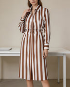 Cotton Striped Shirred Convertible Shirt Dress Suitpure