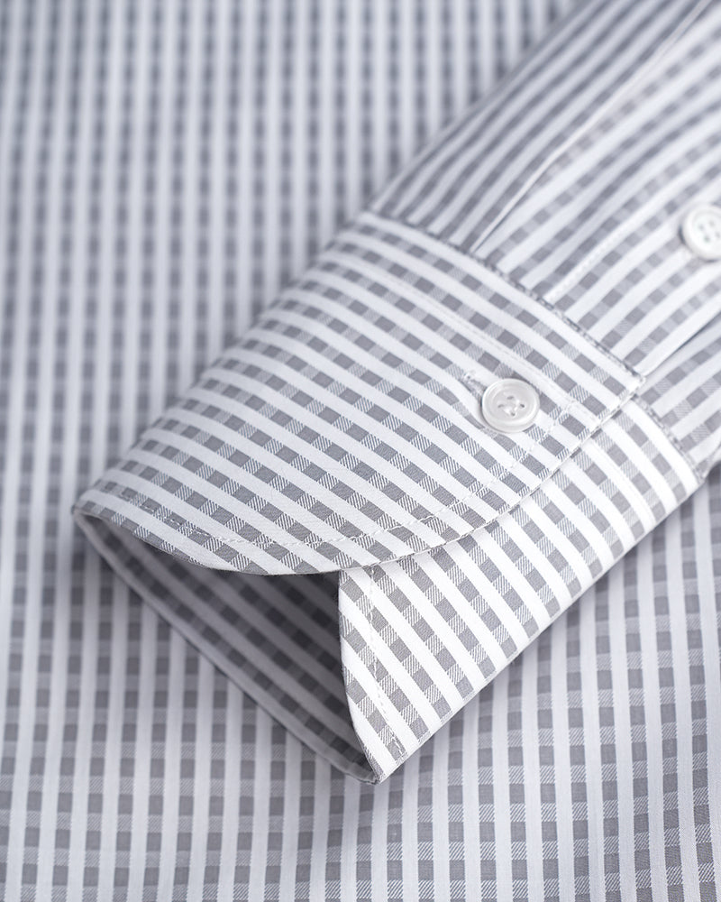 Simple Grey Plain Plaid Cropped Shirt with Gathered Hem
