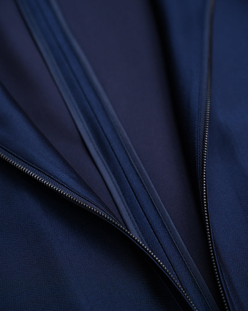Navy blue stand-up collar zip-up dress