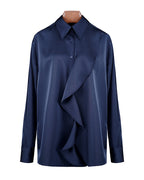 True Blue Ruffle Trim Blouse | Relaxed Fit Suitpure