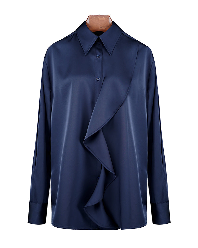 True Blue Ruffle Trim Blouse | Relaxed Fit Suitpure