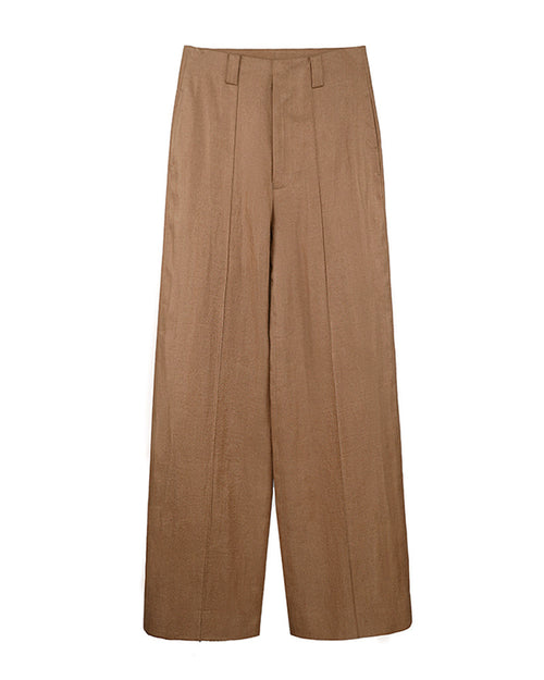 Brown Linen Straight Trousers | Continuous Waistband Suitpure
