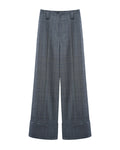 Glen Plaid Cuffed Trousers | High-Waist Wide-Leg Suitpure