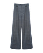 Glen Plaid Cuffed Trousers | High-Waist Wide-Leg Suitpure