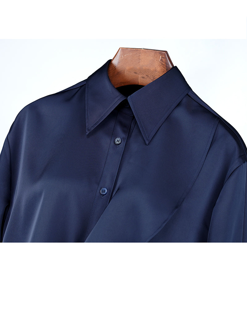 True Blue Ruffle Trim Blouse | Relaxed Fit Suitpure