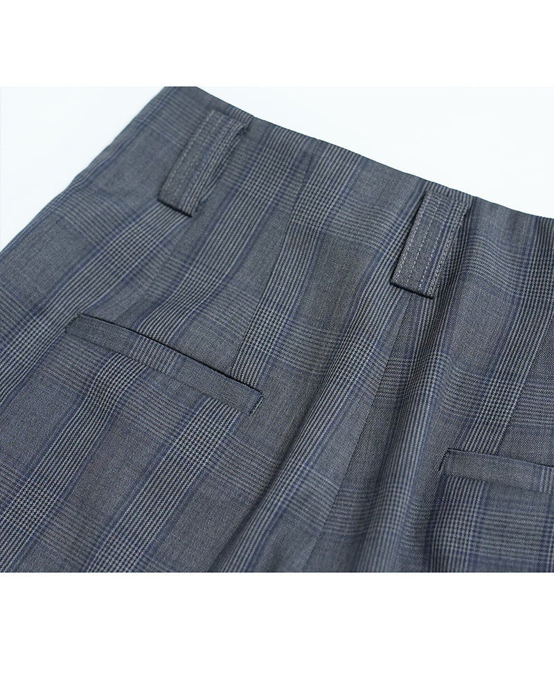 Glen Plaid Cuffed Trousers | High-Waist Wide-Leg Suitpure