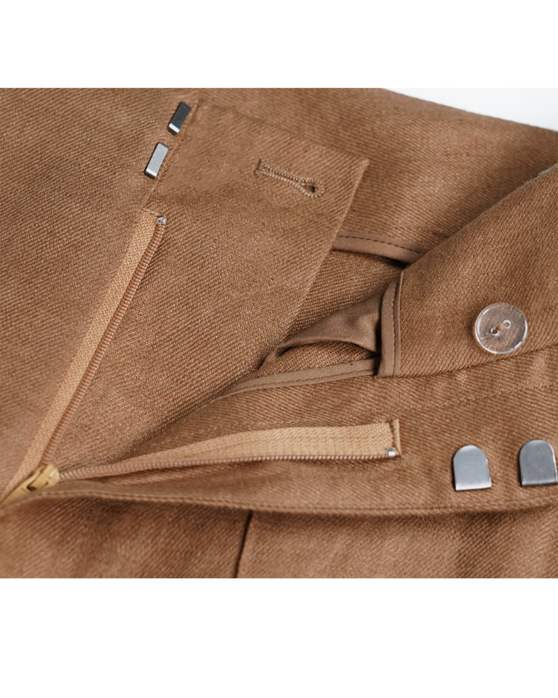 Brown Linen Straight Trousers | Continuous Waistband