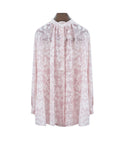Women's Casual Pink Floral Print Sheer Long Sleeve Blouse Suitpure
