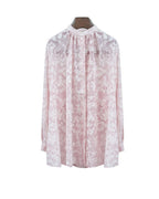 Women's Casual Pink Floral Print Sheer Long Sleeve Blouse Suitpure