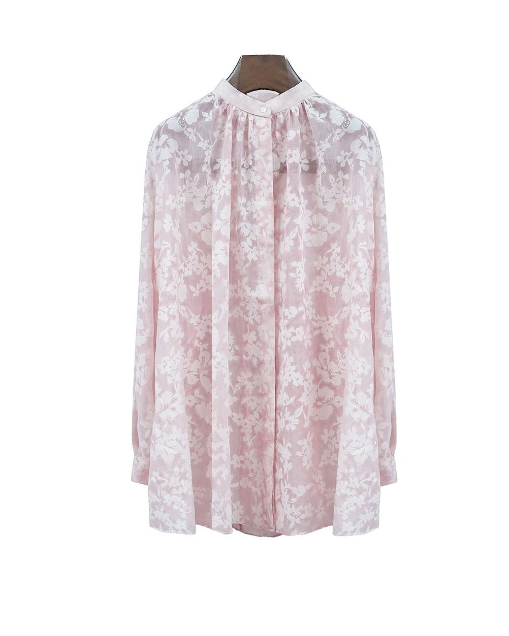 Women's Casual Pink Floral Print Sheer Long Sleeve Blouse Suitpure