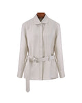Hippie Textured Linen Blouse with Self-Tie Belt Suitpure