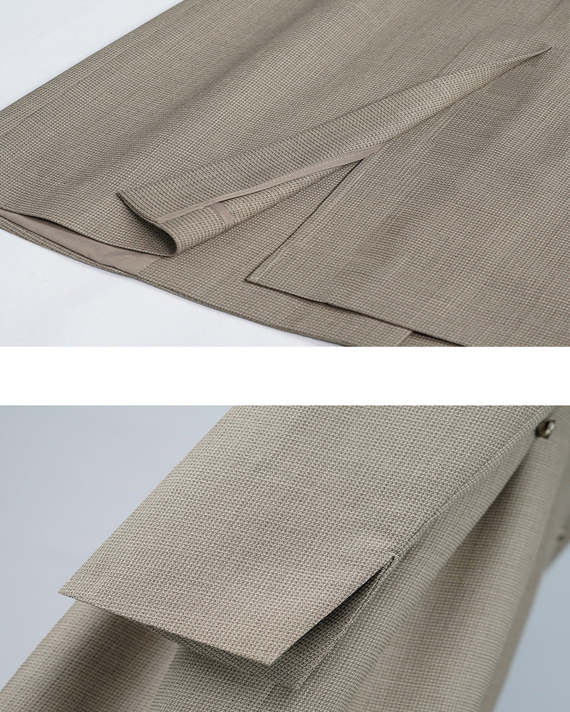 Women's Beige Double-Breasted Long Double-Breasted Blazer Dress Suitpure