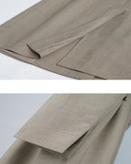 Women's Beige Double-Breasted Long Double-Breasted Blazer Dress Suitpure